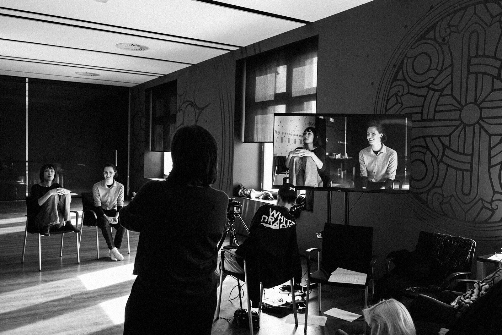 Actors filming a scene during a workshop session